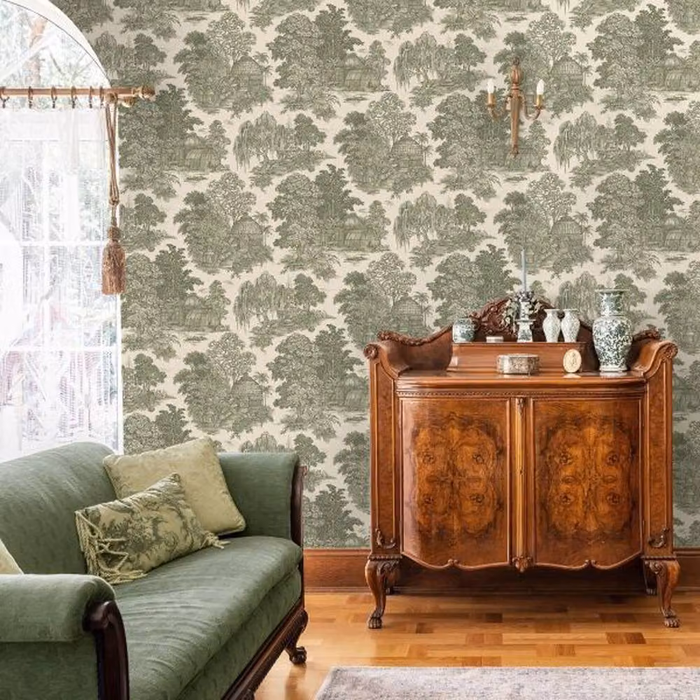Holden Décor Osterley Gardens Toile Botanical Floral Wallpaper in Green – 2