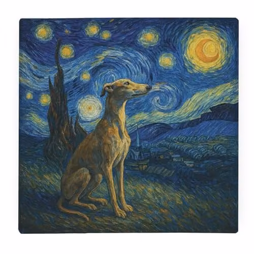 Purely Home Van Gogh Greyhound Glass Worktop Protector, Square, Blue and Multicolour, W: 30 cm x D: 30 cm x H: 1 cm