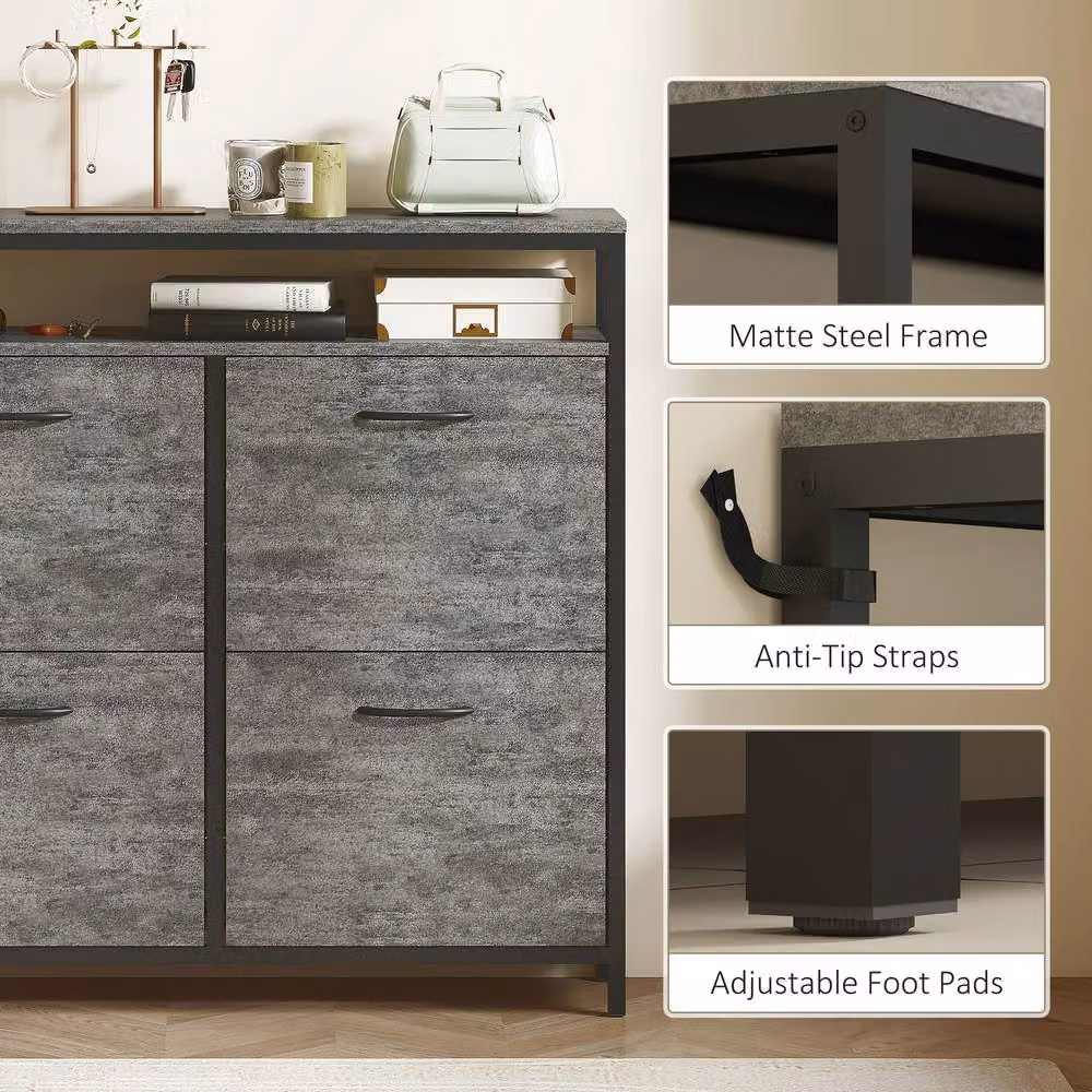 STILVORA Grey and Black Shoe Cabinet with 4 Tilting Compartments and Open Shelf – 6