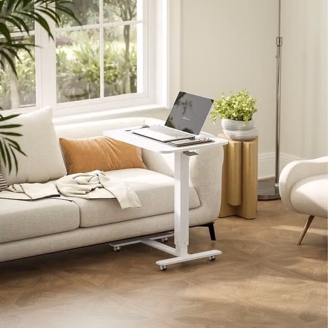 HOMCOM Height Adjustable Electric Standing Desk with Castors for Home Office, White