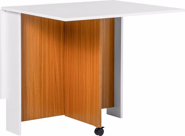 HOMCOM Folding Dining Table and Writing Desk with Casters, Teak and White