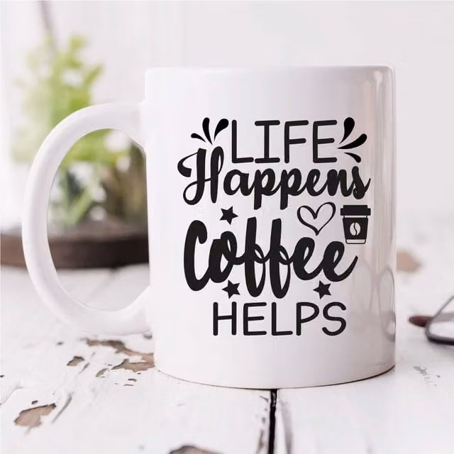 60 SECOND MAKEOVER Life Happens Coffee Helps Ceramic Mug in White