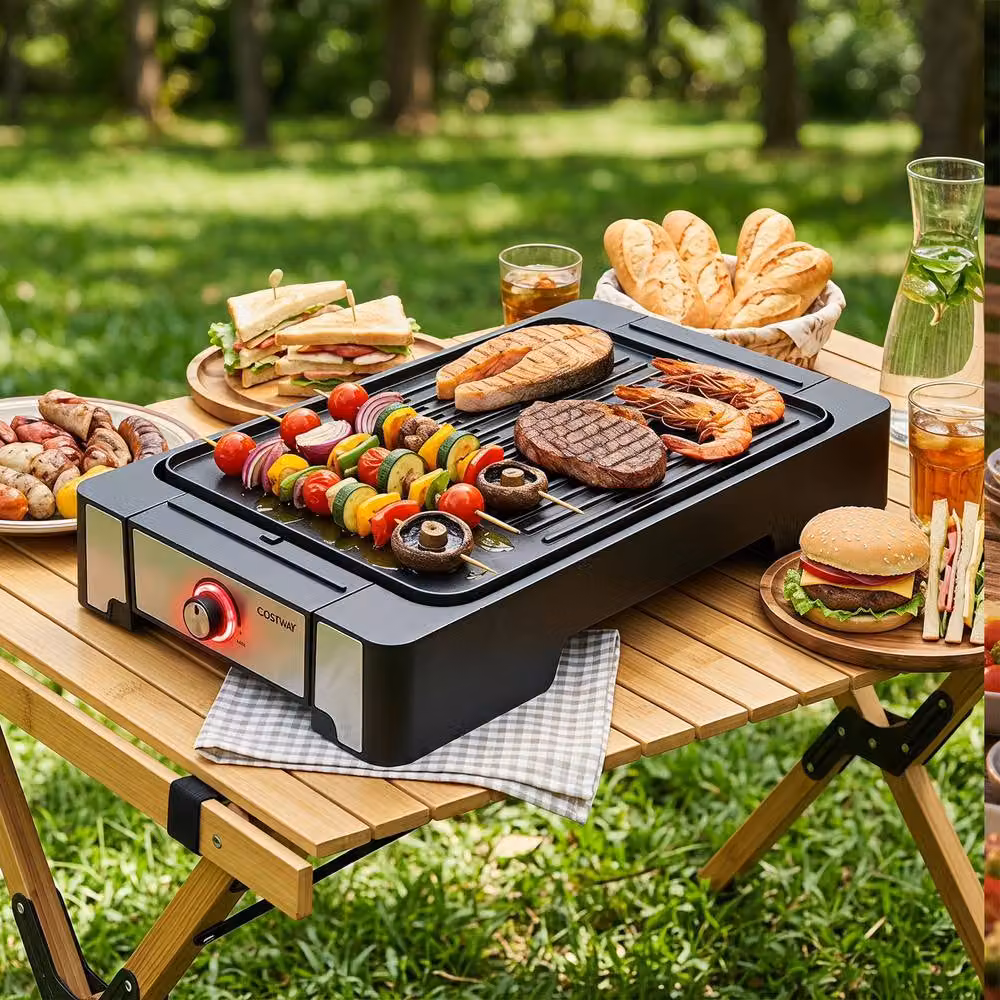 Costway 2300W Electric Indoor Grill and Griddle with Nonstick Die Cast Metal Surface in Black – 3