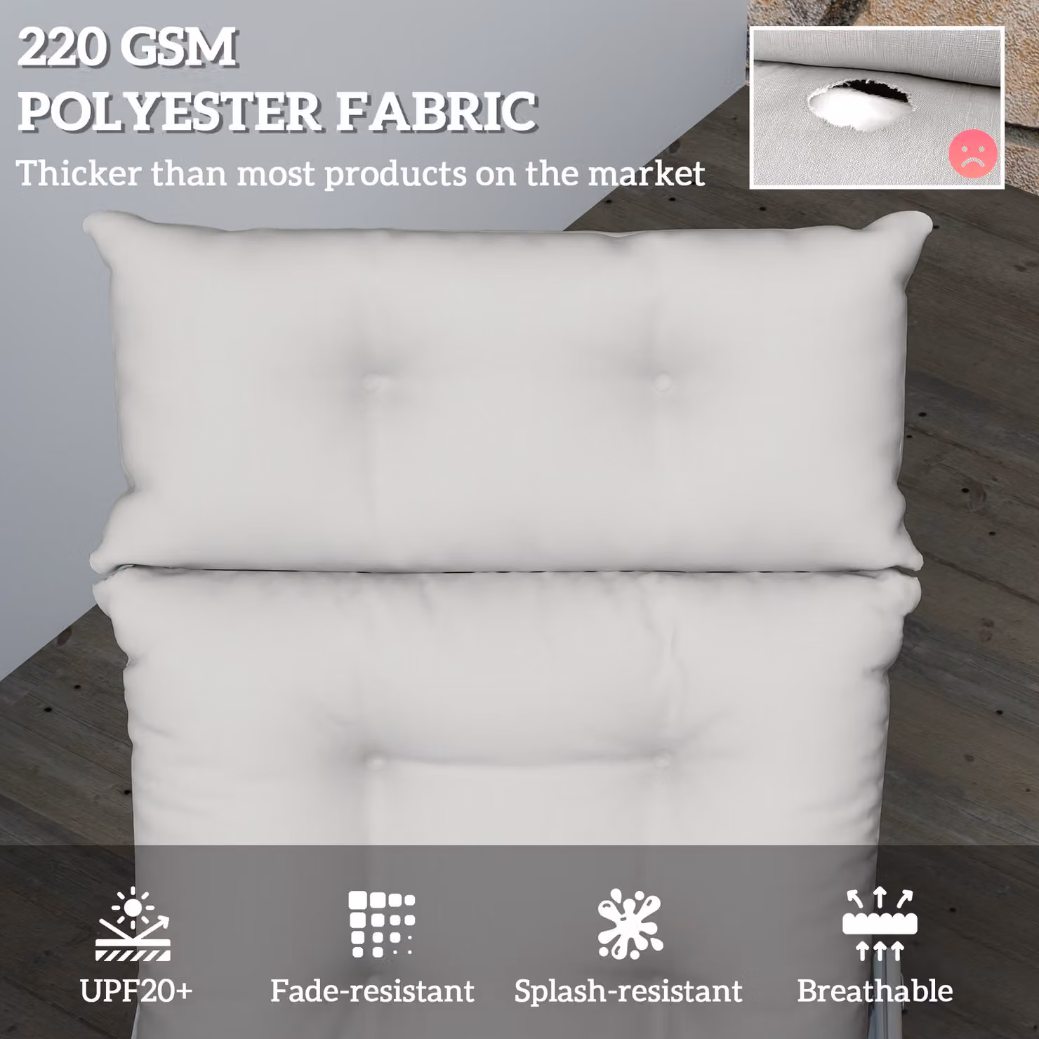 Outsunny Sun Lounger Cushion in Light Grey, W/D/H: 190 x 56 x 10 cm – 3