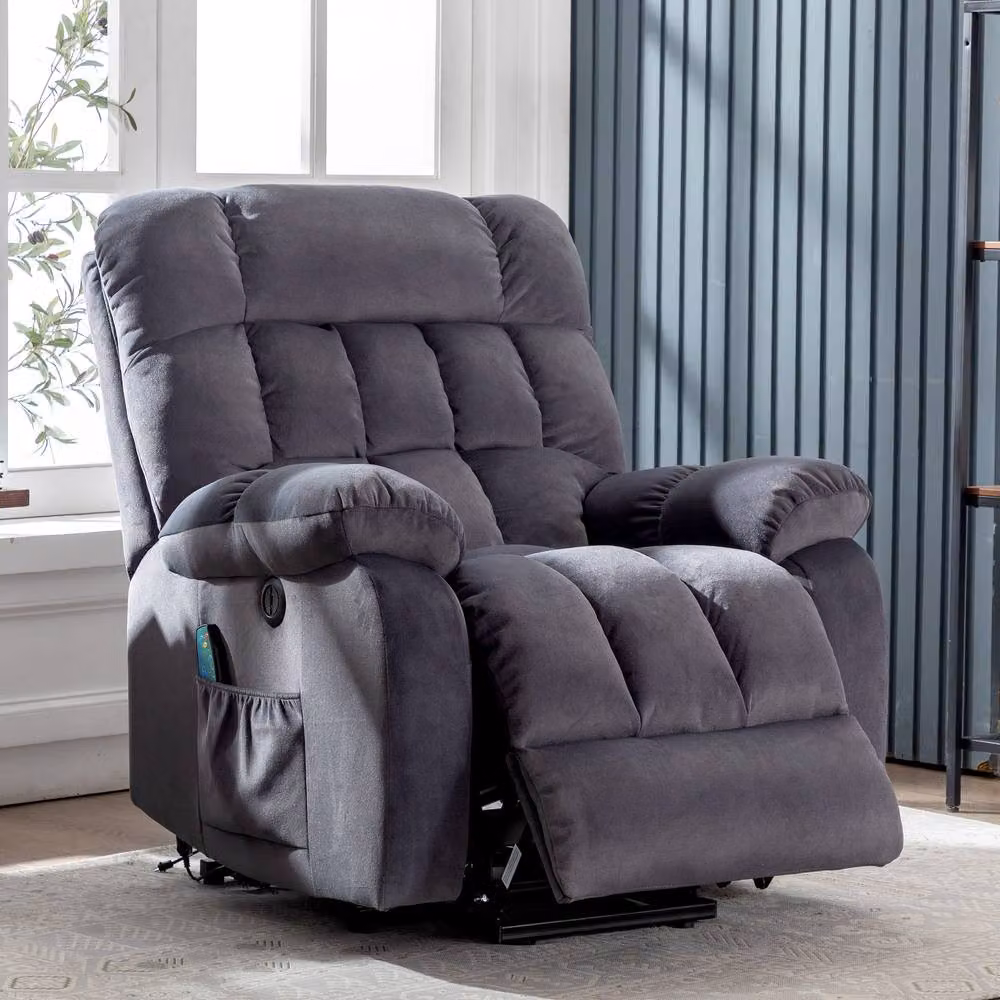Merax Grey Fabric Power Lift Riser Recliner Chair with 8-Point Massage and Heat – 2