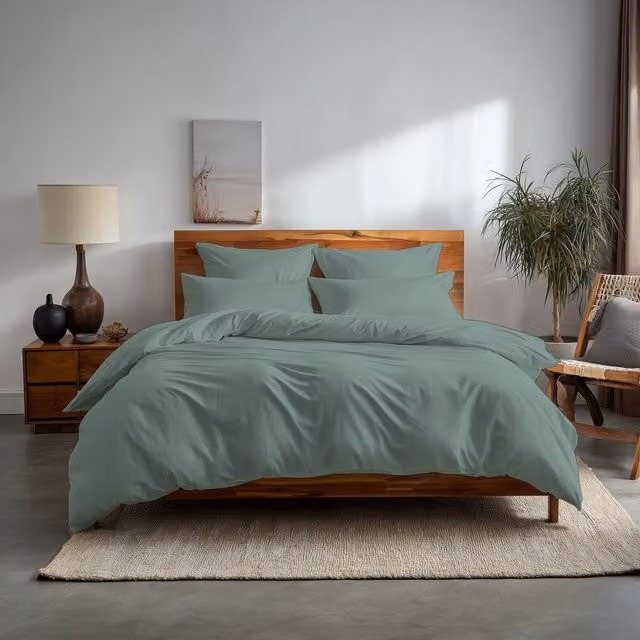Home Sweet Home UK Plain Dyed Polycotton Duvet Cover and Pillowcase Set in Blue, W/D/H: 240 x 220 x 180 cm