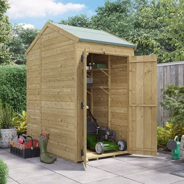 BillyOh Switch Tongue and Groove Apex Wooden Shed in Brown, Windowless, 15mm thickness, W/D/H: 121.92 x 182.88 x 216.4 cm