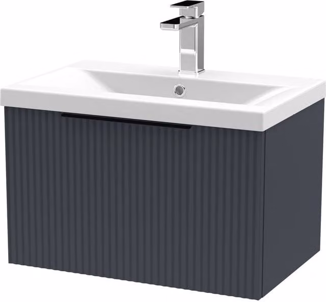Balterley Fluted Front Wall Hung 1 Drawer Vanity Basin Unit, Dark Grey, W: 60 cm – 1