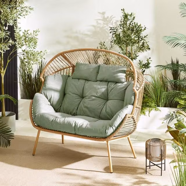 FurnitureboxUK Egg Outdoor Garden Double Chair in Green