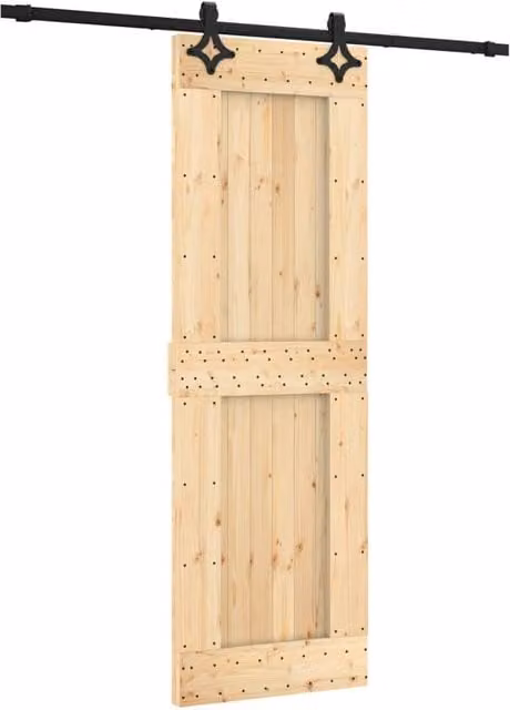 Berkfield Home Modern Sliding Door with Hardware Set in Beige Solid Wood, W: 70 cm, H: 210 cm