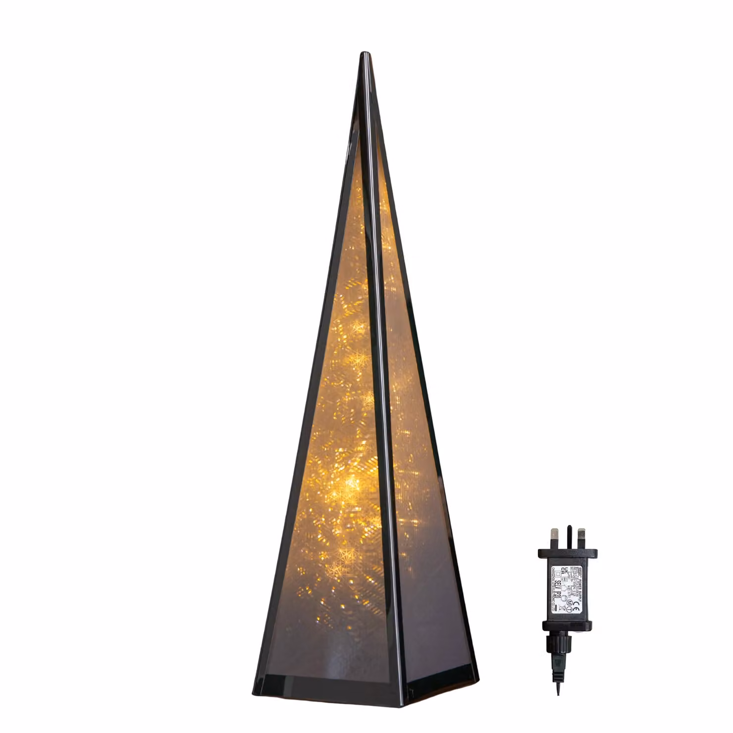 Samuel Alexander Silver and White Holographic Christmas Pyramid Tabletop Decoration with Warm White LEDs, H 45 cm x W 13 cm x D 13 cm – 2