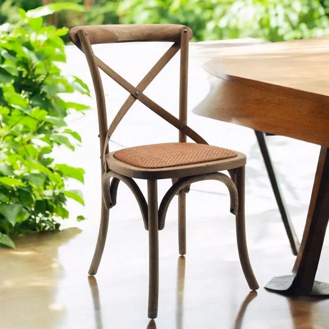 Minster French Cross Back Dining Chair in Brown Wood, W: 49 cm, D: 46 cm, H: 88 cm – 3