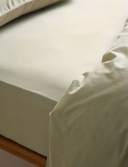M&S Body Sensor Deep Fitted Cotton Sheet, Green, W/D/H: 140 x 200 cm