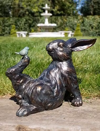 Gifts Direct 2 U Rabbit and Bird Resin Garden Ornament in Bronze Effect – 2