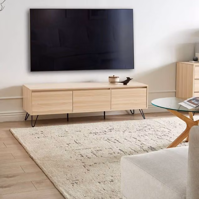 Wyld Haus Modern Brown TV Stand with Three Media Compartments and Back Panel, Width: 150 cm