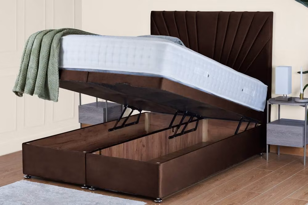 UK Bed Furniture Sunrise End Lift Divan Ottoman Bed with 54 Inch Headboard, Brown, W/D/H: 180 x 200 cm – 2