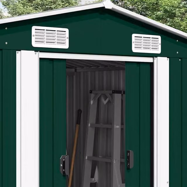 Berkfield Green Metal Garden Shed with Sliding Gable Doors, W: 257 cm, D: 392 cm, H: 181 cm