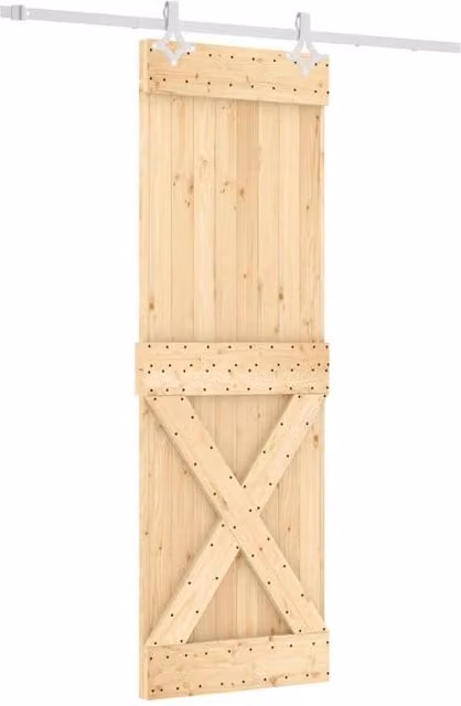 Berkfield Home Rustic Solid Wood Pine Sliding Door with Hardware Set, Light Brown, W: 70 cm, H: 210 cm