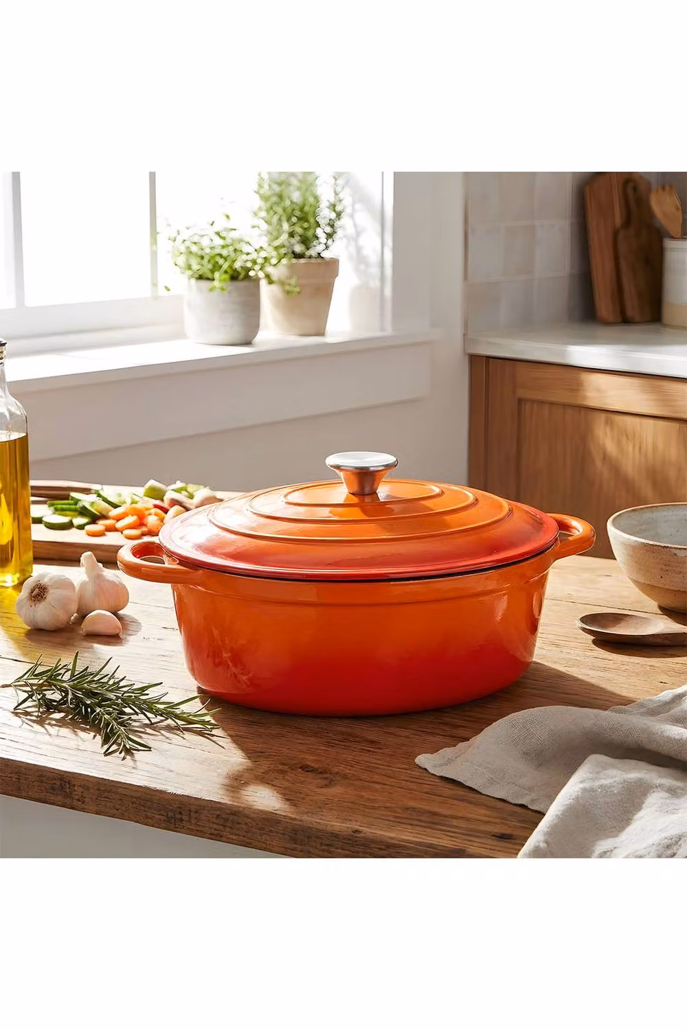 Living and Home 4.6L Enamelled Cast Iron Dutch Oven Casserole in Orange – 3