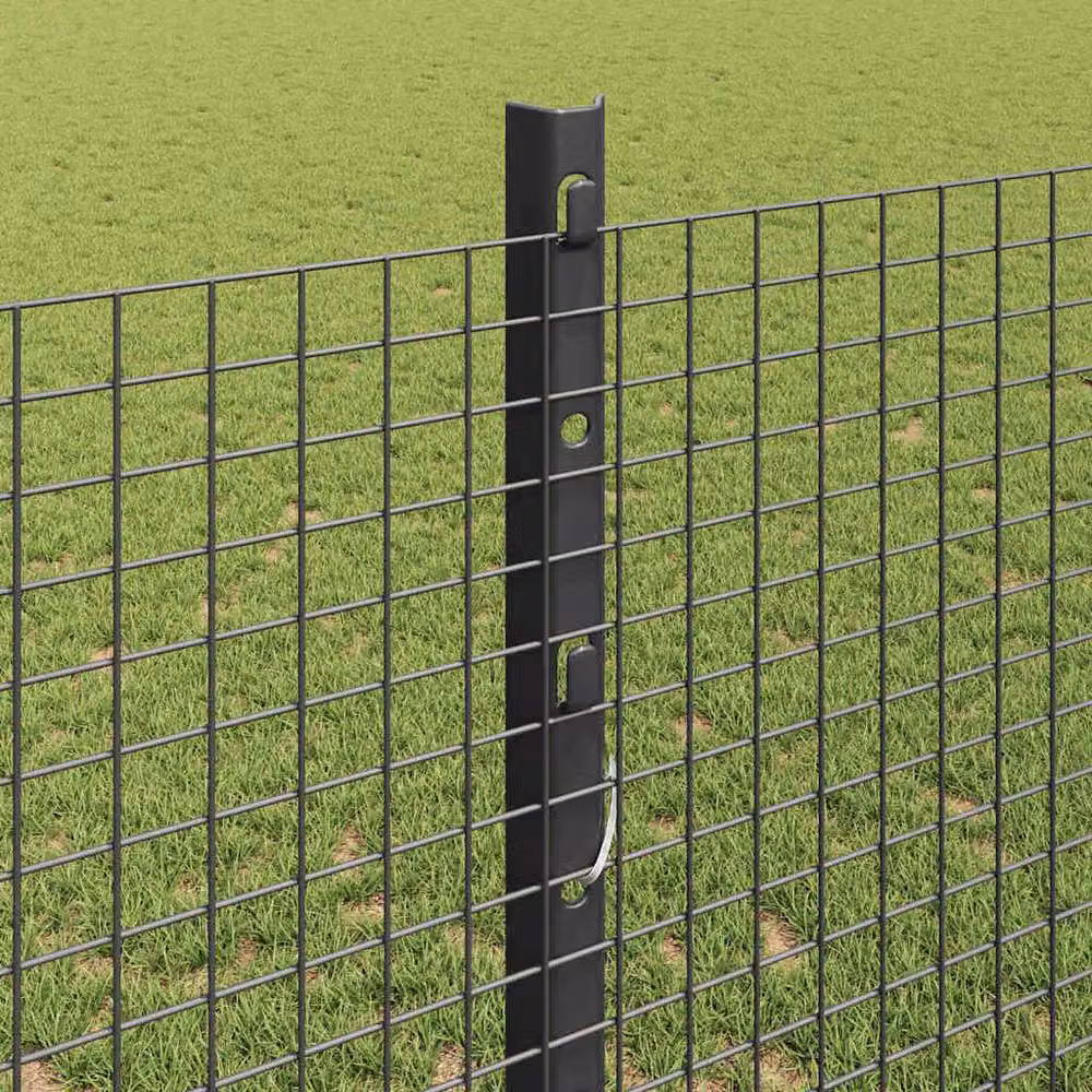 Berkfield Home Grey Powder-Coated Steel Welded Wire Mesh Fence with 10 U-Profile In-Ground Posts, W: 10 m, H: 1.2 m – 3
