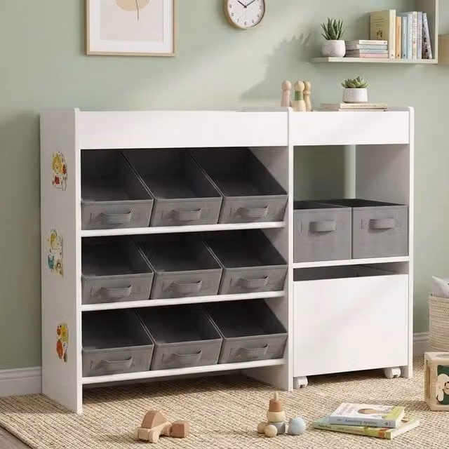 STILVORA Kids Storage Unit with 11 Bins and Cabinet in White