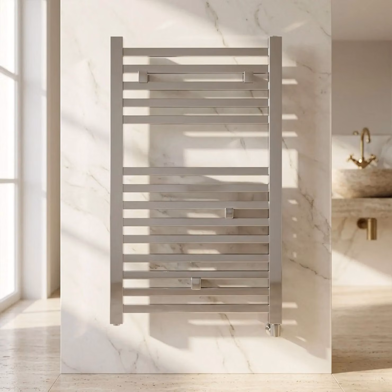 Balterley Electric Vertical Square Towel Rail 200 Watt, Silver, H: 69 cm, W: 50 cm – 3