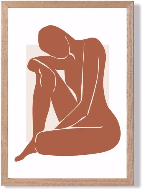 ARTZE Matisse Nude Cream and Terracotta Abstract Framed Print with Oak Frame – 1