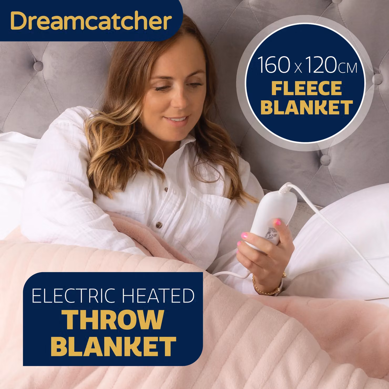 Dreamcatcher Deluxe Electric Heated Double Over Blanket in Pink with Soft Fleece and Timer – 2