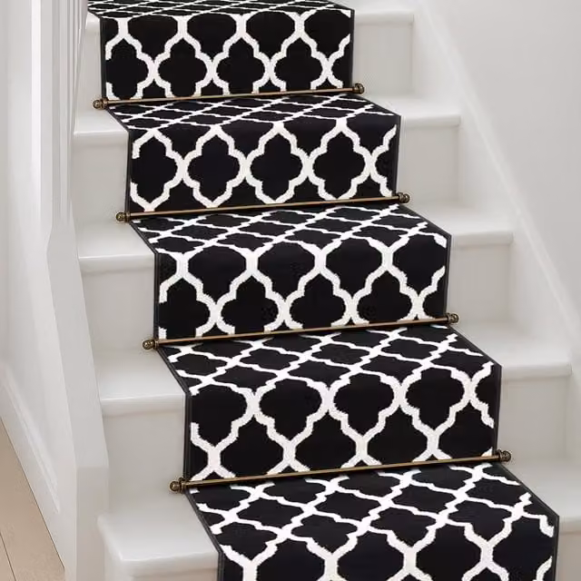 Bravich Trellis Geometric Hallway Runner, Black, Length: 450 cm