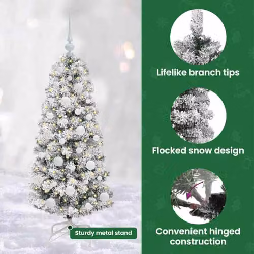 vidaXL Artificial Hinged Christmas Tree in Green and White, Height: 120 cm – 5