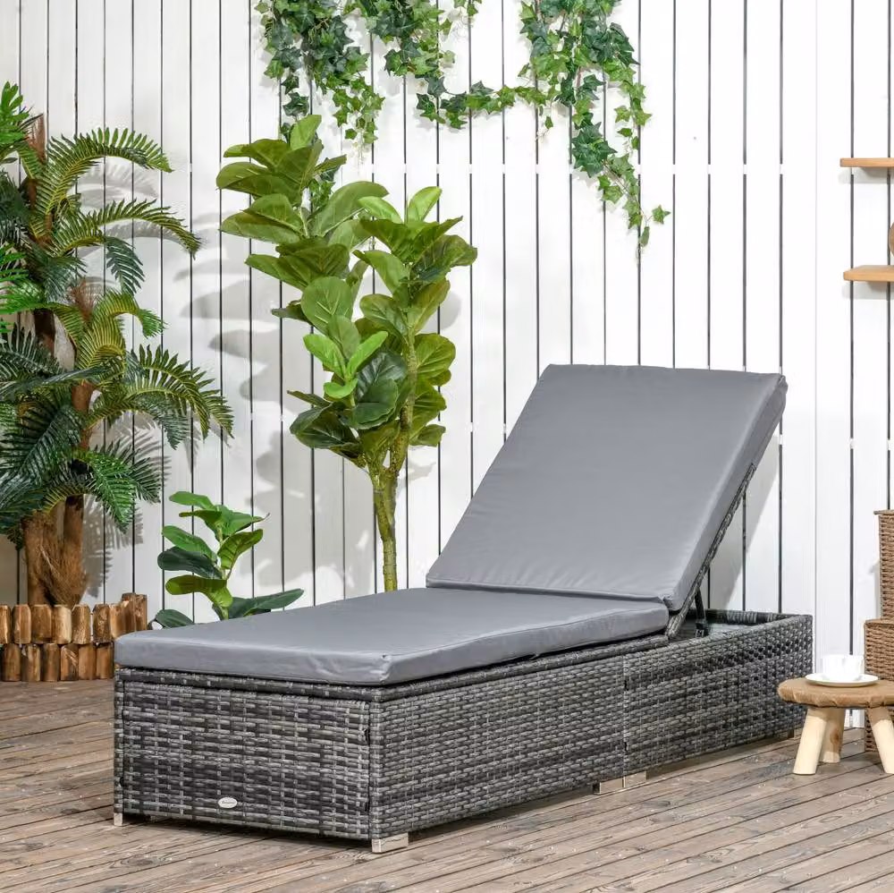 STILVORA Sun Lounger with Adjustable Headrest and Weatherproof Grey Cushion – 2