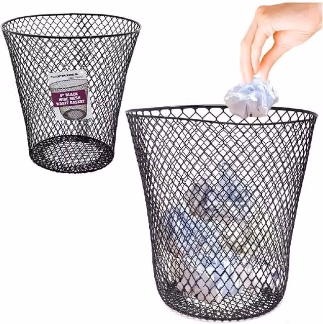 BARGAINS-GALORE Set of 2 Black Wire Mesh Metal Waste Bins for Home or Office