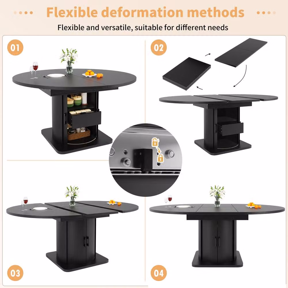 STILVORA Extendable Modern Dining Table in Black with Butterfly Leaf and Central Column, W: 118 cm, H: 76 cm – 5