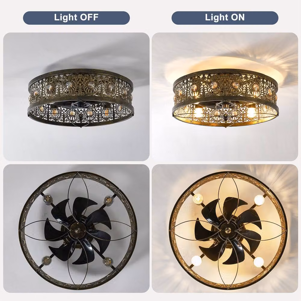 NIVOR Vintage Victorian Crystal Ceiling Fan with Light in Bronze and Metal, Diameter: 50 cm – 5