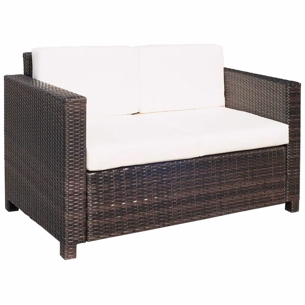 Wyld Haus Sese Brown 2 Seater Rattan and Metal Outdoor Sofa with White Cushions – 2
