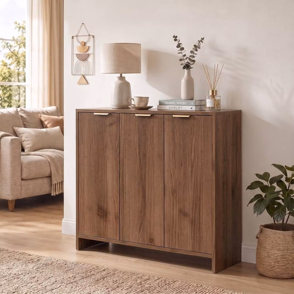 HOMCOM Modern Brown Sideboard with 3 Doors and Adjustable Shelves Kitchen Cupboard – 2