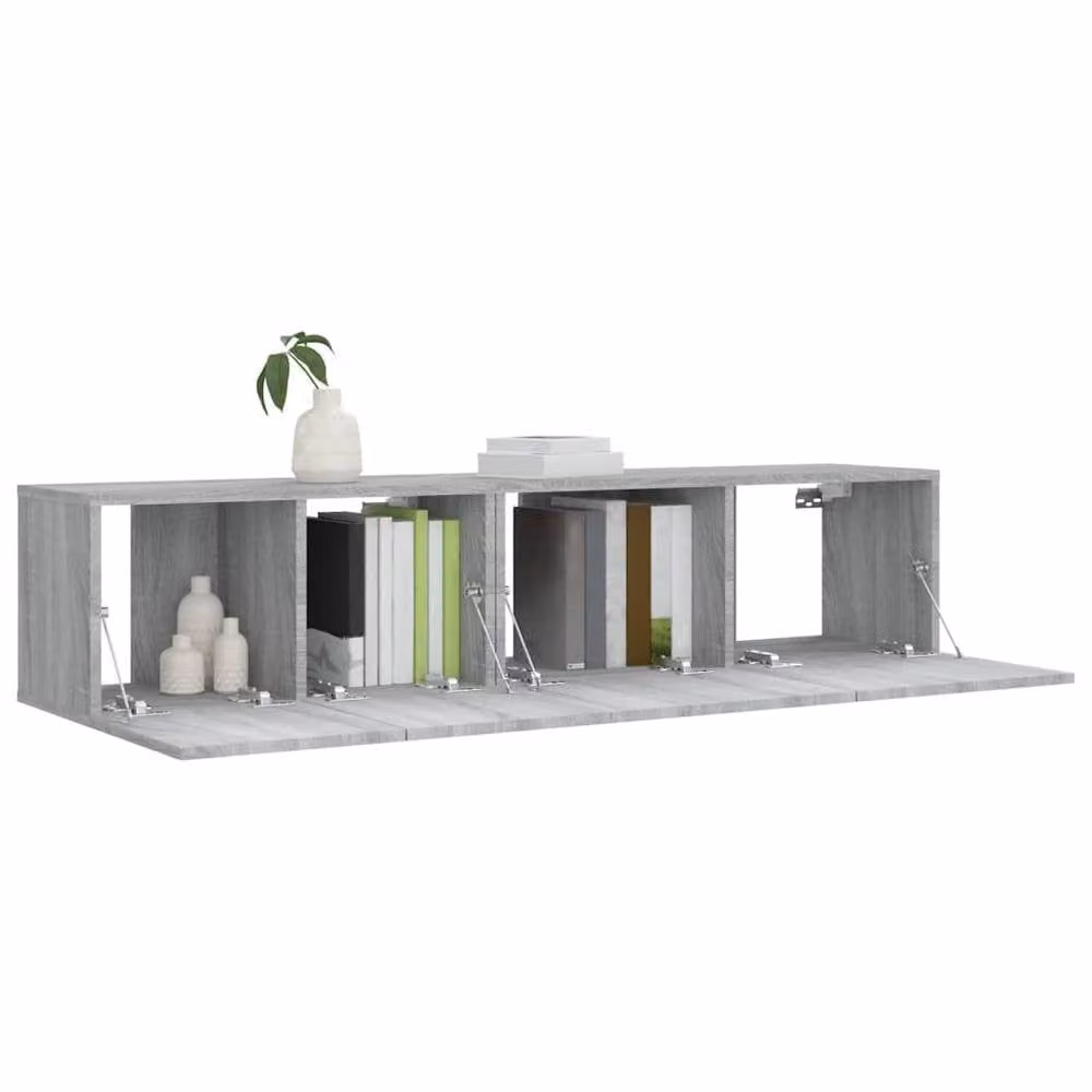 Berkfield Home Modern 2 Piece Grey TV Cabinet Set with Lowboard and Wall Mounted Cabinet – 3