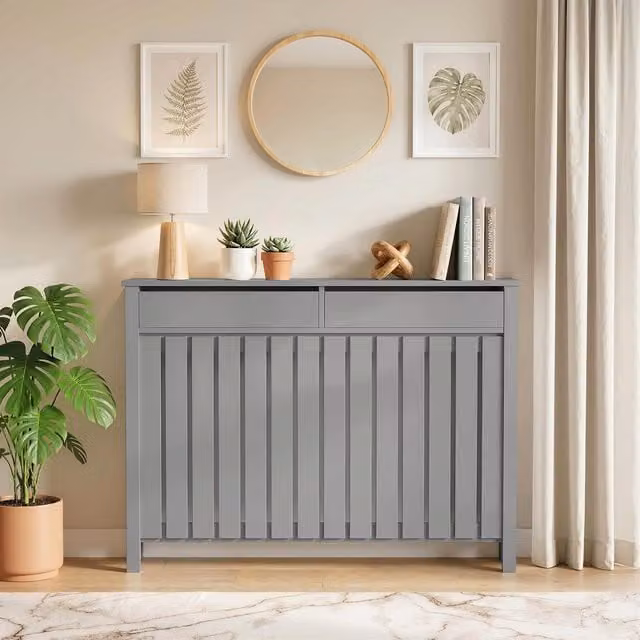 HOMCOM Grey Radiator Cover with Drawer and Vertical Slats for Hallway