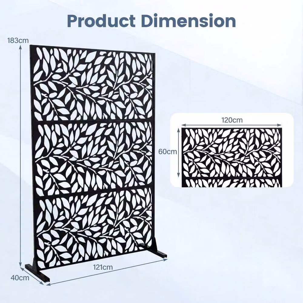Havendro Metal Outdoor Privacy Screen Freestanding Louvered Fence Panel in Black, W/D/H: 120 x 183 cm – 2
