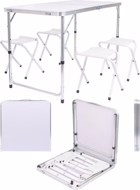 Harbour Housewares 5-Piece Height Adjustable Folding Picnic Table and Chairs Set in White