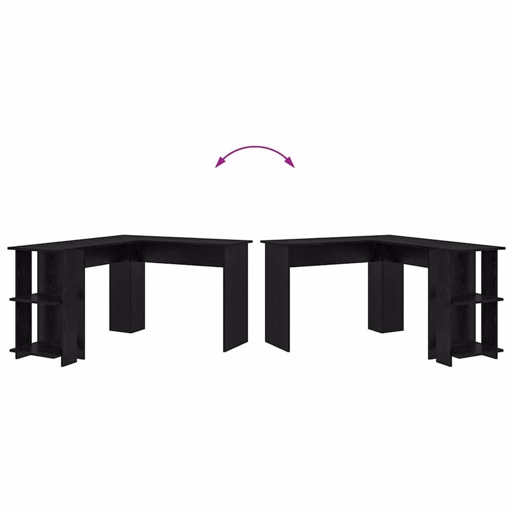 Berkfield Home Modern Black Oak Corner Desk with Storage Shelf, Black – 7