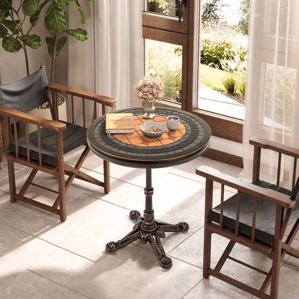 Kelvenix Round Powder Coated Aluminium Garden Dining Table in Brown – 3