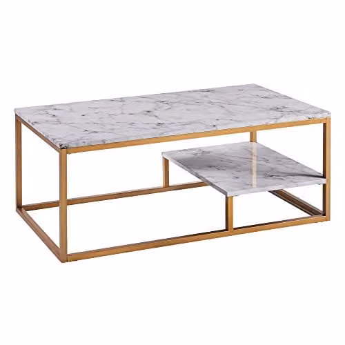 Teamson Home Marmo Modern Wooden Coffee Table with Marble Effect and Gold Accents, W: 102.24 cm, D: 50.8 cm, H: 40.64 cm