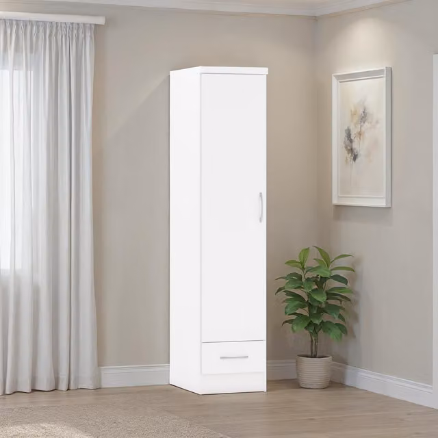 Seconique Nevada 1 Door 1 Drawer Wardrobe in White Gloss, H 182 cm x W 52 cm x D 40 cm – 3