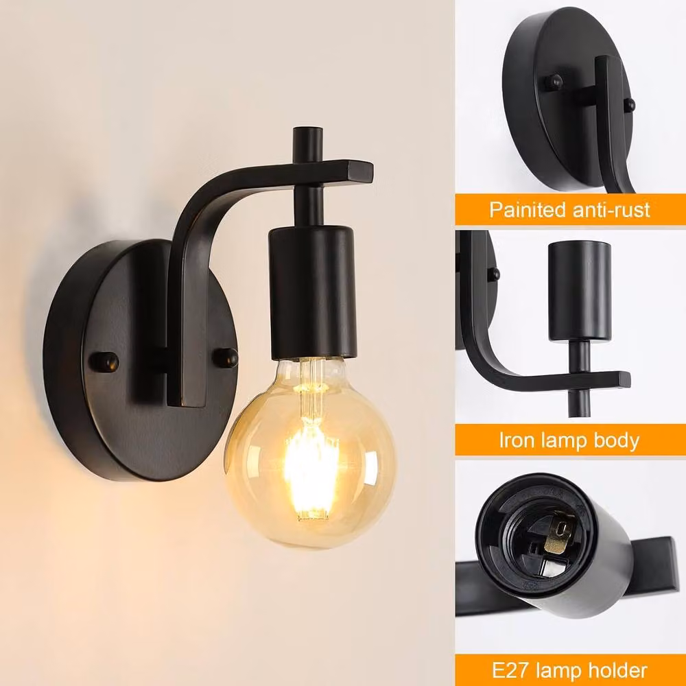 Goeco 4 Pack Industrial Vintage Metal Wall Lights in Black with E27 Up and Down Lighting – 6