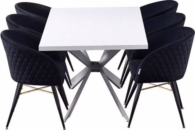 Life Interiors Vittorio Duke LUX Modern Rectangular Dining Set with Table and 6 Black Upholstered Chairs
