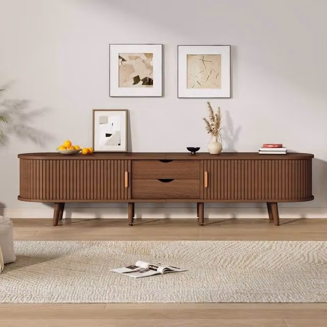 Rolipo Dark Oak Oval TV Cabinet in Brown with Storage for 70 Inch TVs, Width: 175 cm
