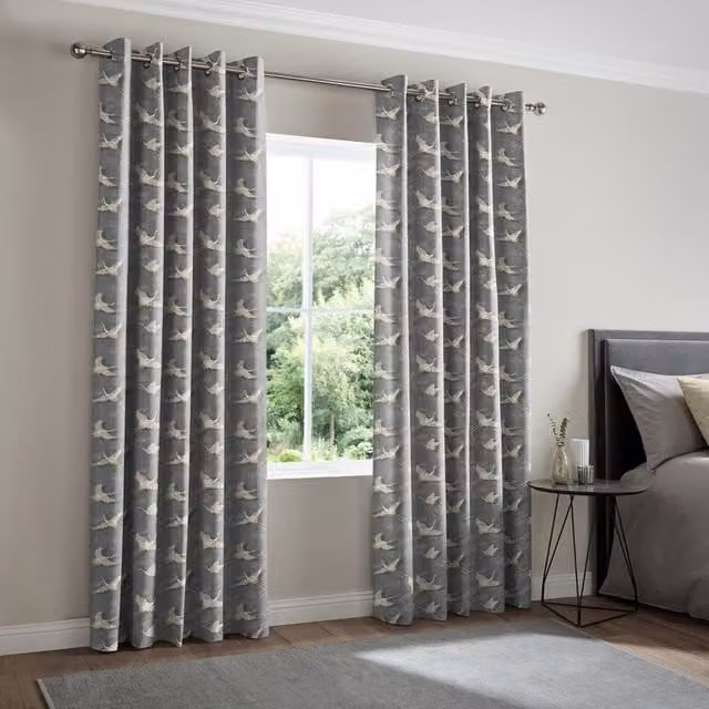 Terrys Naoko Made to Measure Blackout Eyelet Curtains in Grey Cotton