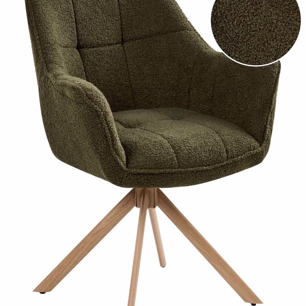 Wyld Haus Green Bouclé Swivel Dining Chair with Curved Backrest and Metal Base – 2