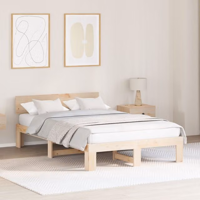 Berkfield Home Solid Pine Wood Bed Frame with Headboard, Brown, W: 140 cm, D: 190 cm, H: 66 cm